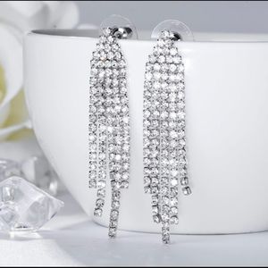 SILVER Chandelier Tassel Dangle Linear Drop Earrings Jewelry Austrian Crystal